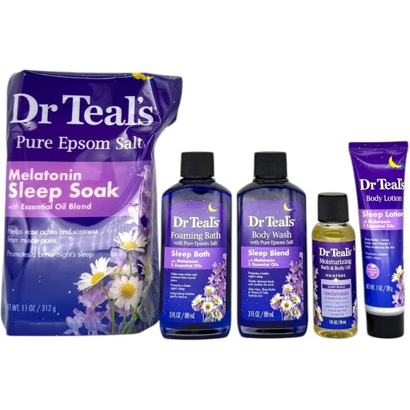 Dr Teal’s Sleep Bath Set 5pc Melatonin Lavender Relax Spa Kit Holiday Stocking - Picture 1 of 2
